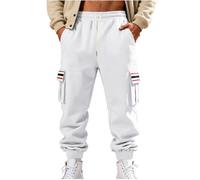 Jogginghose Herren Freizeitstil Cargohose Vintage Gestreift Patchwork Sporthose Elastischem Bund Sweathose Sportliche Strukturmuster Arbeitshose mit Taschen Stretch Stoffhose Freizeithose Laufhose