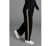 Jogginghose KANGAROOS, Damen, Gr. 42, N-Gr, schwarz, Sweatware, Obermaterial: 95% Baumwolle, 5% Elasthan, unifarben, bequem lang, Hosen Jogginghose, mit weitem Bein und Streifen im Leo-Print, große Gr