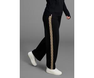 Jogginghose KANGAROOS, Damen, Gr. 50, N-Gr, schwarz, Sweatware, Obermaterial: 95% Baumwolle, 5% Elasthan, unifarben, bequem lang, Hosen Jogginghose, mit weitem Bein und Streifen im Leo-Print, große Gr