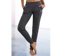 Jogginghose LASCANA ACTIVE, Damen, Gr. 44/46, N-Gr, grau (anthrazit), Sweatware, Obermaterial: 100% Baumwolle, unifarben, Basic, Basic lang, Hosen Jogginghose, in schmaler Form mit Bündchen, Topseller