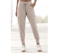 Jogginghose VENICE BEACH "aus weichem Sweat", Damen, Gr. 36, N-Gr, beige, Sweatware, Obermaterial: 95% Baumwolle, 5% Elasthan. Bündchen: 95% Baumwolle, 5% Elasthan, unifarben, figurumspielend lang, Ho