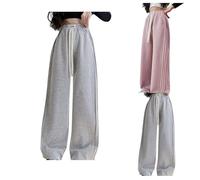 Jogginghose Y2k Mädchen Weite Bein Sweathose mit Taschen Kordelzug Sporthose Hohe Taille Elastische Baggy Hose für Kinder Freizeit Trainingshose (Pink, 6-7 Years)