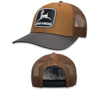 John Deere Baseballkappe, Trucker-Mütze, Vintage-Stil, Trucker-Mütze, Markenzeichen, erhöhte Stickerei, Braun, Einheitsgröße