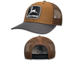John Deere Baseballkappe, Trucker-Mütze, Vintage-Stil, Trucker-Mütze, Markenzeichen, erhöhte Stickerei, Braun, Einheitsgröße