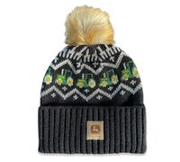 John Deere Damen-Mütze mit Jacquard-Logo, Bommel, Schwarz, Schwarz, Einheitsgröße
