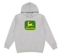 John Deere Kapuzen-Sweatshirt, Markenlogo, Grau meliert, Grau mit grünem/gelbem Logo, Medium