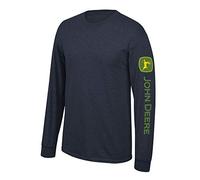 JOHN DEERE Solid Long Sleeve Tee with Logo on Sleeve, Navy- 2XL