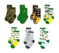 John Deere Truck Crew-Socken, rutschfest, für Kleinkinder bis kleine Kinder, Größen 2T-4T - 4-6, 7er-Pack, Grün, Schwarz, Grau, Blau, Camouflage, 4-6