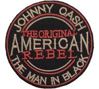 Rock Off officially licensed products Johnny Cash Patch American Rebel Nue offiziell Schwarz woven iron on 76 x 76mm One Size