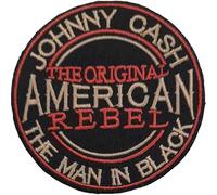 Rock Off Trade Patch Johnny Cash American Rebel, offiziell, aufbügelbar, Schwarz 76 x 76 mm