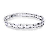 Joielavie 21 cm Armband für Herren aus weißer Keramik, Edelstahl, Puzzle, poliert, glatt, Handkette, 21 cm, Edelstahl Keramik