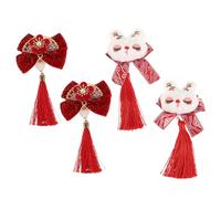 JOINPAYA 2 Paar Chinesische Haarschleifen mit Quasten und Kunstperlen Rote Stoff Haarnadeln mit Krokodilklemme Haarschmuck für Hanfu Festtage und Hochzeiten