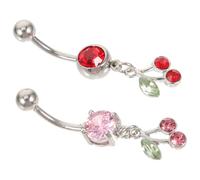 JOINPAYA 2 Stück Kirsch Bauchnabelringe aus Edelstahl Leichter Bauchnabelpiercing Schmuck mit Baumelnder Kirsche Poliert Modisches Piercing für Frauen und Mädchen