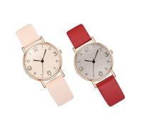 JOINPAYA 2 Stück Pack Damenuhren Quarz Armbanduhr mit Atmungsaktivem PU Lederband Rot und Beige Modische Freizeituhren für Damen und Mädchen