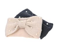 JOINPAYA 2 Stück pack Gestrickte Stirnbänder für Damen mit Perlenverzierung und Schleife Leichte Wollmischung Wärmend Beige Dunkelgrau Modische Haarbänder für Alltag und Geschenk