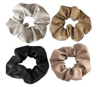 JOINPAYA 4 Stück Packung Elastische Haargummis aus Gewebe für Frauen und Mädchen Pu Leder Design Geeignet für Mittellanges bis Langes Haar Beim Yoga und Sport