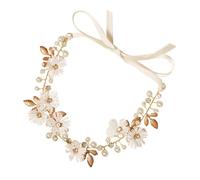 JOINPAYA Brautstirnband mit Strass Perlen Blumen Haarreif in Gold Fest Sitzender Haarschmuck für Hochzeit Party und Brautfrisur