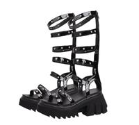 JOINPAYA Damen Sandalen mit Hohem Absatz Rutschfeste Dicke Sohle Schwarze Ledersandalen Komfortable Sommerschuhe Modische Damenschuhe