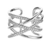 JOINPAYA Feiner Damenring mit Doppeltem Linien Design und Funkelnden Zirkonia aus Kupfer in Silber Filigrane Verarbeitung für Hochzeiten und Festliche Anlässe