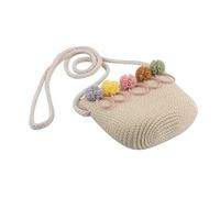 JOINPAYA Gewebte Strohtasche für Mädchen Strandtasche aus Stroh Sommerliche Tasche mit Blumenmuster Handgeflochtene Beuteltasche Leichte Aufbewahrungstasche für Outdoor