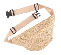 JOINPAYA Sommer Bauchtasche Damen aus Bast mit Kunstleder Geflochtene Gürteltasche Braun Leichte und Praktische Kleiner Crossbody Tasche für Spaziergänge und Sport