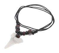 jojofuny Haifischzahn Kette für Herren und Damen, Surferkette mit Holzperlen Beige, Hawaii Surfer Halskette Verstellbar, Retro Boho Strandschmuck Vintage Haizahn Anhänger