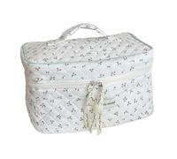 jojomis Make-up-Tasche, Reise-Kosmetik-Organizer, großes Fassungsvermögen, tragbarer Kulturbeutel mit Griff, 25 x 15 x 17 cm, Weiss/opulenter Garten, 1 Stück