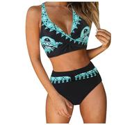 JokeLomple Bikini Damen Set Sexy Neckholder Zweiteilige Badeanzug Brazilian Sexy Badeanzug Elastische Gerippte Bademode Bauchweg Zweiteilige Badeanzüge Blumenmuster Bikini Triangel String Bikinis #1