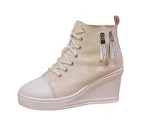 JokeLomple Damen Freizeitschuhe, modische Plateau-Sneaker, Bequeme Slip-On-Schnürschuhe, klobiger Absatz, Alltags-Wanderschuhe für Damen, stilvolles einfarbiges Design mit seitlichem Reißverschluss