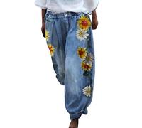 JokeLomple Damen-Jeans-Hose mit Jeansimitat-Denim-Print Sports Damen Hose Kurz Übergröße Damen Hose 50/52