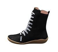 JokeLomple Damen Langschaft Schneestiefel - Wildleder Halbstiefel mit Blockabsatz Leder, Bequeme Schnüren Knöchel Wasserdicht Winterstiefel Barfuß, Zum Gehen, Wandern Unisex Country Western Stiefel