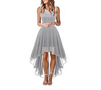 JokeLomple Damen-Spitzenkleid, Schleife, Gürtel, Elegantes, unregelmäßiges Kleid, ärmelloses Chiffonkleid, Brautjungfern-Cocktailpartykleid Rotes Kleid Damen Sexy Bonprix Kleider Festlich