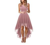 JokeLomple Damen-Spitzenkleid, Schleife, Gürtel, Elegantes, unregelmäßiges Kleid, ärmelloses Chiffonkleid, Brautjungfern-Cocktailpartykleid Rotes Kleid Damen Sexy Abschlusskleider Vorne Kurz Hinten