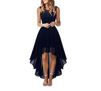 JokeLomple Damen-Spitzenkleid, Schleife, Gürtel, Elegantes, unregelmäßiges Kleid, ärmelloses Chiffonkleid, Brautjungfern-Cocktailpartykleid Rotes Kleid Damen Sexy Abschlusskleider Vorne Kurz Hinten