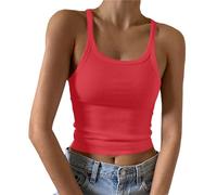 JokeLomple Damen Y2K Cami Crop Top - Spaghetti Trägertop Herz-Ausschnitt Ärmellose Chiffon Tanktop Musselin Top Basic Tanktops Trägershirt Ribbed Sexy Cami Geschenk für Frauen