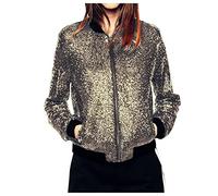 JokeLomple Jacke Damen Langarm Metallic Übergangsjacke Pailletten Jacke Bikerjacke Kurz Sakko Übergangsjacke Party Bomberjacke Kurz Oberteile Pailettenjacke Slim Fit Slim Fit Winter Streetwear Top #1
