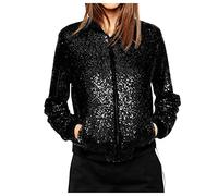 JokeLomple Jacke Damen Langarm Metallic Übergangsjacke Pailletten Jacke Bikerjacke Kurz Sakko Übergangsjacke Party Bomberjacke Kurz Oberteile Pailettenjacke Slim Fit Slim Fit Winter Streetwear Top #1