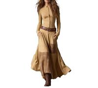 JokeLomple Lässiges Patchwork-Kleid mit Langen Ärmeln, elastischem Bund, lockerer Passform, geradem Bein und langem Maxi-Stil im Boho-Stil