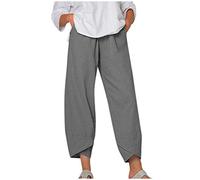 JokeLomple Lose Frauen Gerade Sommerhose Hohe Lässige Taille Lange Feste Baumwollhose Sports Hose Damen Tech Hose Mit Löchern Damen Blau