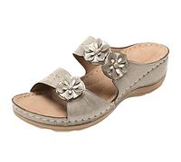 JokeLomple Orthopädische Hausschuhe Damen - Schlappen Damen Rattan-Gras-Hausschuhe EVA Rutschfeste Pantoletten mit Weiches Fußbett Damen Leder Comfort für Drinnen und Draußen