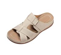 JokeLomple Sommerliche Slip-On-Sandalen mit besticktem, durchbrochenem Design, lässige Strandpantoffeln mit Absatz (Beige, 41) #135