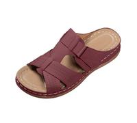 JokeLomple Sommerliche Slip-On-Sandalen mit besticktem, durchbrochenem Design, lässige Strandpantoffeln mit Absatz (Brick Red, 41) #135