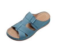 JokeLomple Sommerliche Slip-On-Sandalen mit besticktem, durchbrochenem Design, lässige Strandpantoffeln mit Absatz (Sky Blue, 41) #135