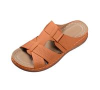 JokeLomple Sommerliche Slip-On-Sandalen mit besticktem, durchbrochenem Design, lässige Strandpantoffeln mit Absatz (Brown, 41) #135