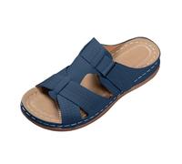 JokeLomple Sommerliche Slip-On-Sandalen mit besticktem, durchbrochenem Design, lässige Strandpantoffeln mit Absatz (Navy, 41) #135