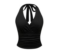 JokeLomple Tops für Damen Tank Damen Basic Crop Top Y2K Rundhalsausschnitt für Sommer Elegant Trägerloses Top Schulterfreies Oberteil Sexy Sommershirt Basic Schönes Schnitt Solid Silm Fit T-Shirt #1