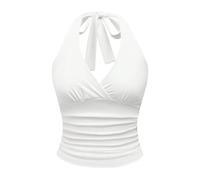 JokeLomple Tops für Damen Tank Damen Basic Crop Top Y2K Rundhalsausschnitt für Sommer Elegant Trägerloses Top Schulterfreies Oberteil Sexy Sommershirt Basic Schönes Schnitt Solid Silm Fit T-Shirt #1