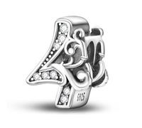 Jokmeo 925 Sterlingsilber Damen Ziffern 4 Anhänger mit Muster, kompatibel mit Pandora sowie europäischen Armbändern/Halsketten, passend für Frauen und Mädchen.