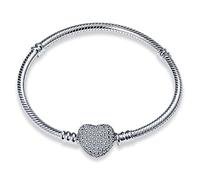 Jokmeo Damen Armband aus 925 Sterlingsilber, Moments Schlangen Gliederarmband für Pandora, kompatibel mit Charm Anhängern, passend für Frauen und Mädchen（Silver Heart 19CM）