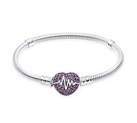 Jokmeo Damen Armband aus 925 Sterlingsilber, Moments Schlangen Gliederarmband für Pandora, kompatibel mit Charm Anhängern, passend für Frauen und Mädchen（Red Heart 17CM）